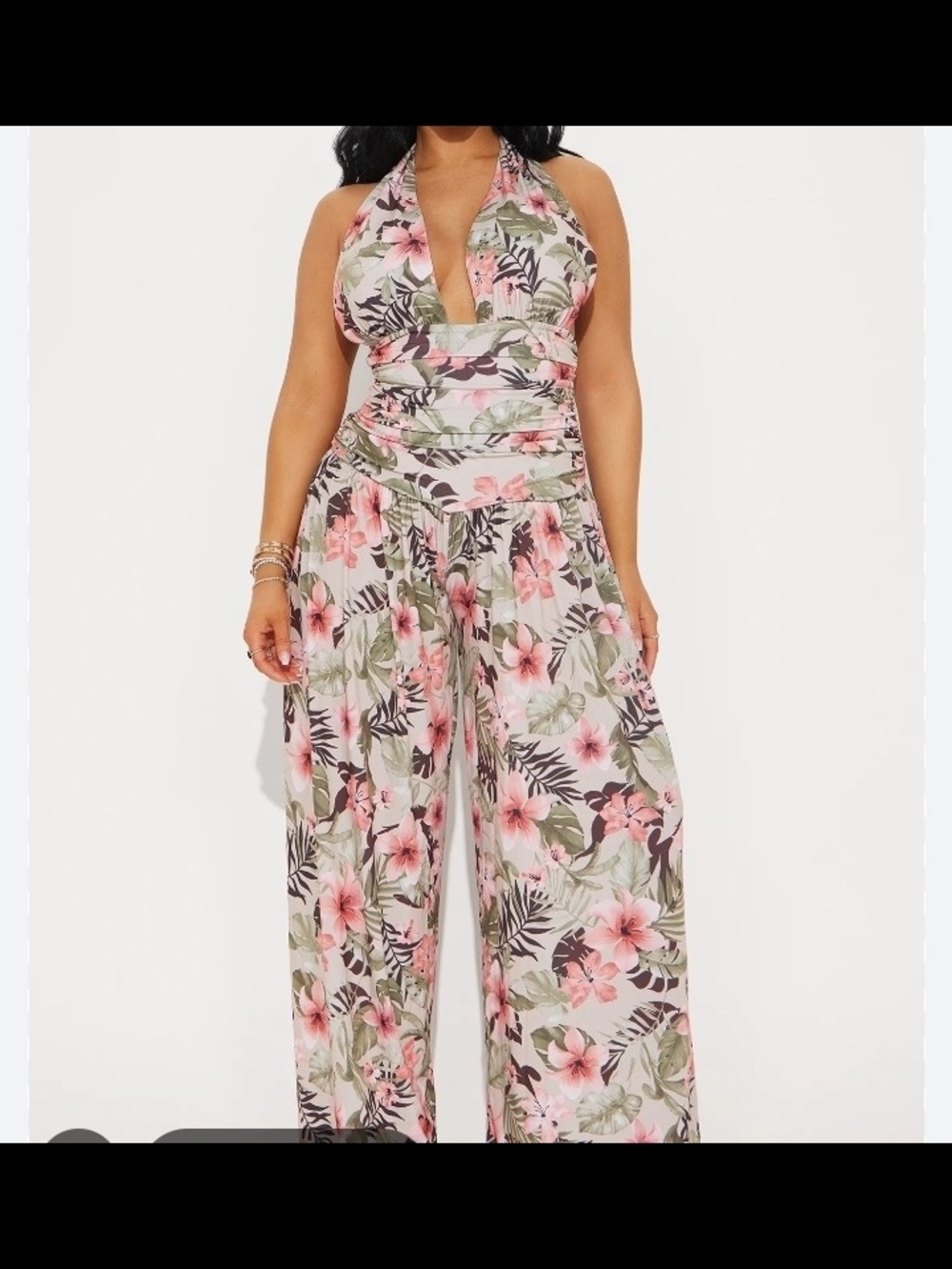 Floral Halter Wide-Leg Jumpsuit. New